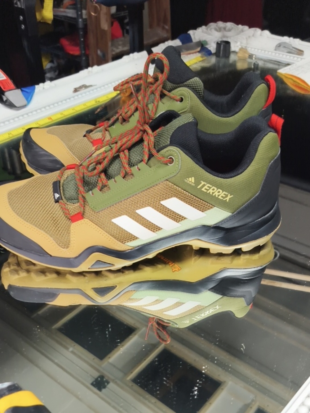 Men's 11 Adidas Terrex AX3 hiking shoes wild pine and tan. MINT